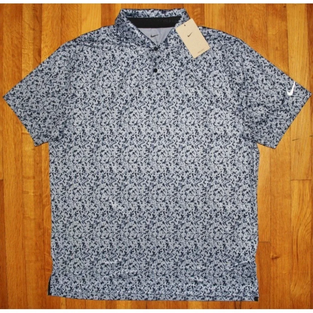 Nike Dri-Fit DV7808-493 Camouflage CAMO Blue‎ Gray Polo Golf Shirt Men's Small